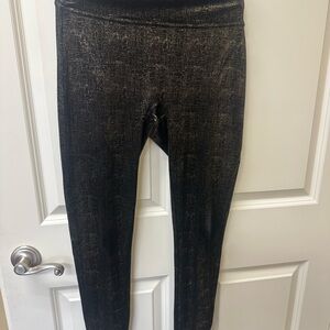 SPANX Black Leggings with Gold Accents- Medium